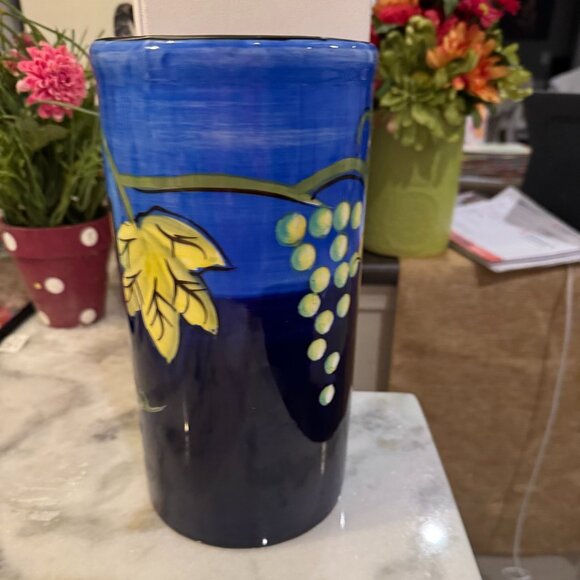 Naylor Designs hand painted Flowers Vase 9.5" Blue Vine Wine 2004 - Picture 2 of 13